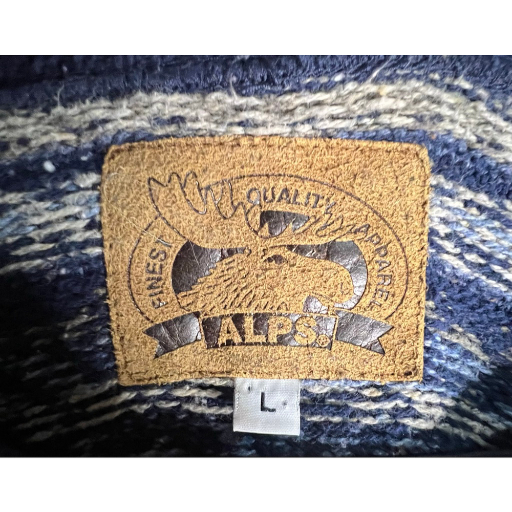Alps Vintage Nordic Fair Isle Blue And Cream Striped Knit Pullover Sweater - Picture 3 of 5